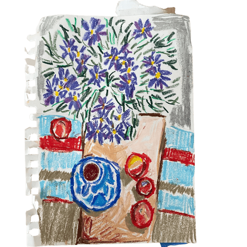 oil pastel birds eye flowers