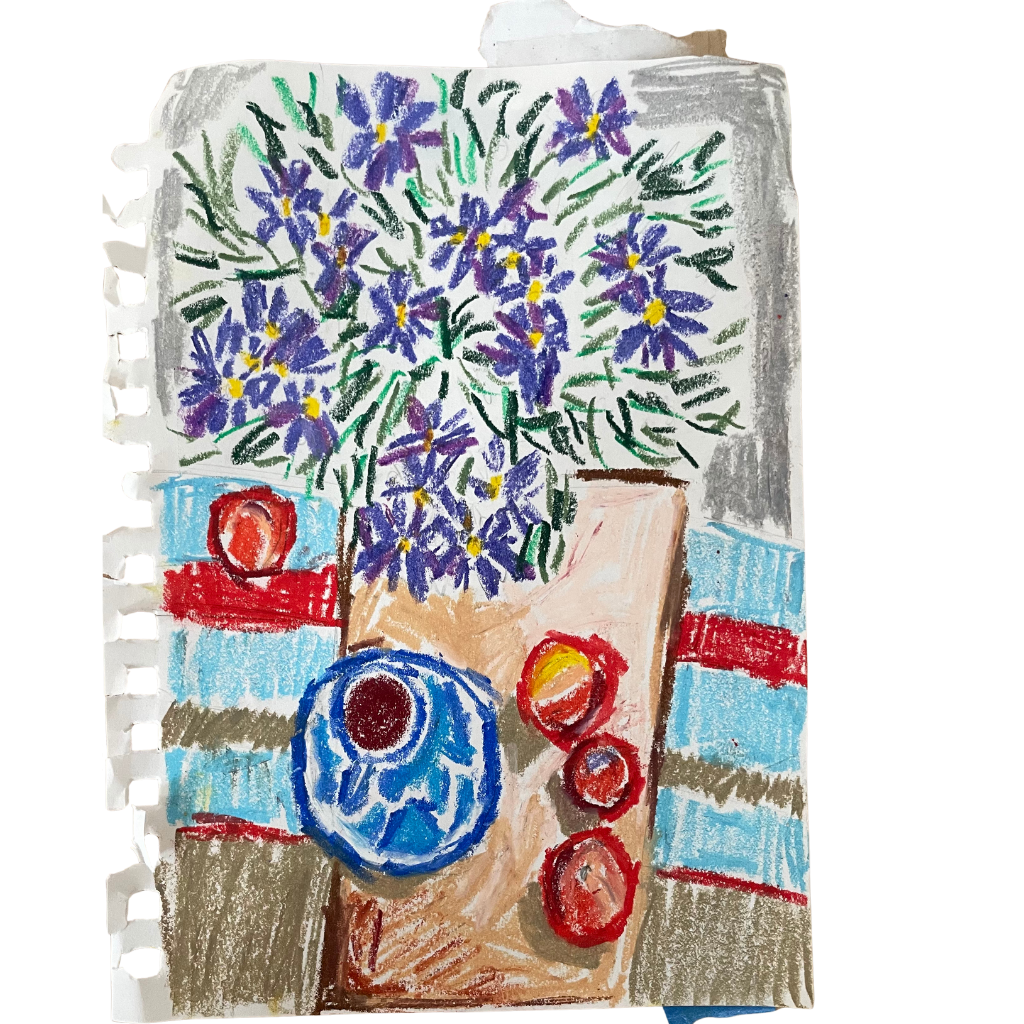 oil pastel birds eye flowers